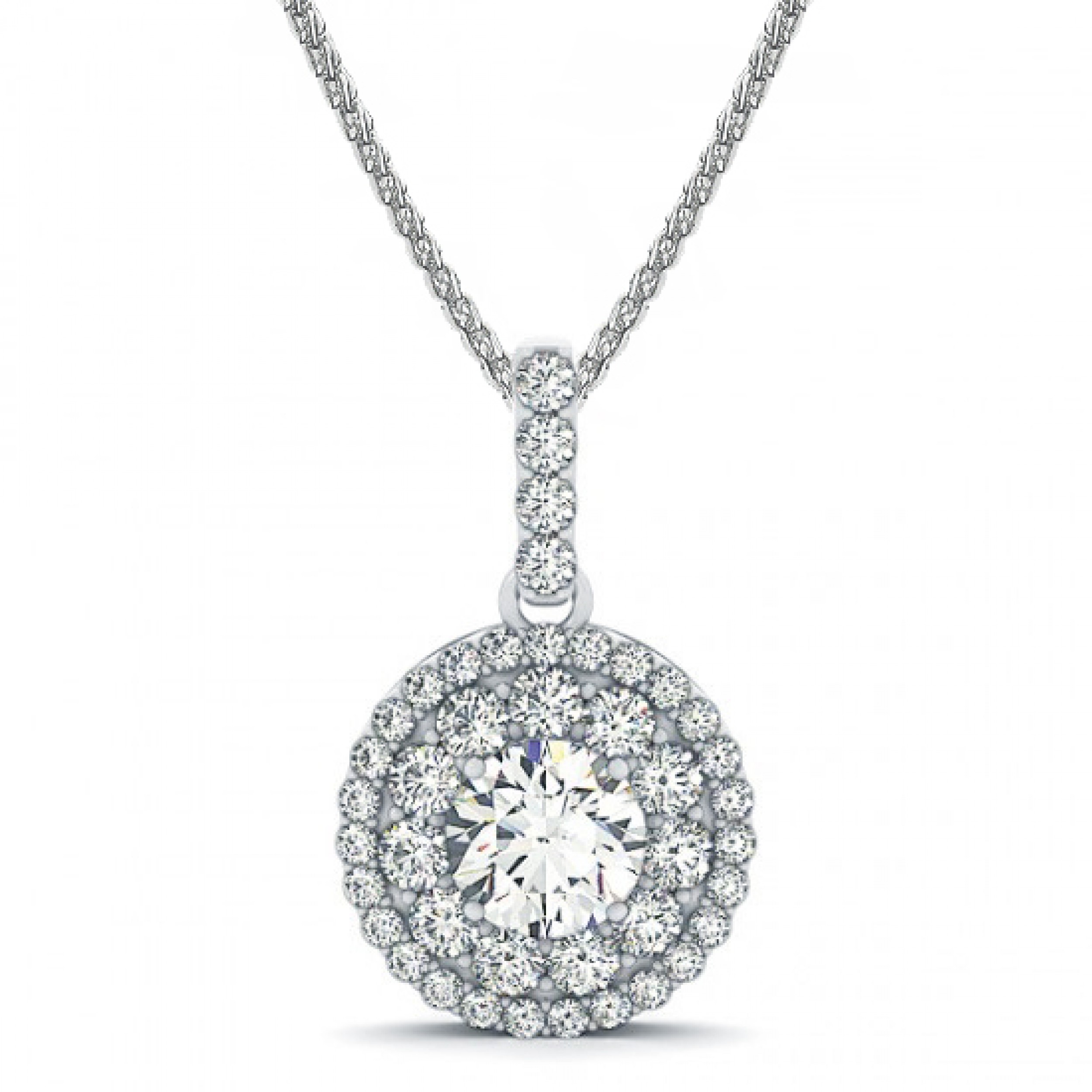 .89ctw vintage double halo round diamond pendant necklace setting in 18k  white gold grzapmh