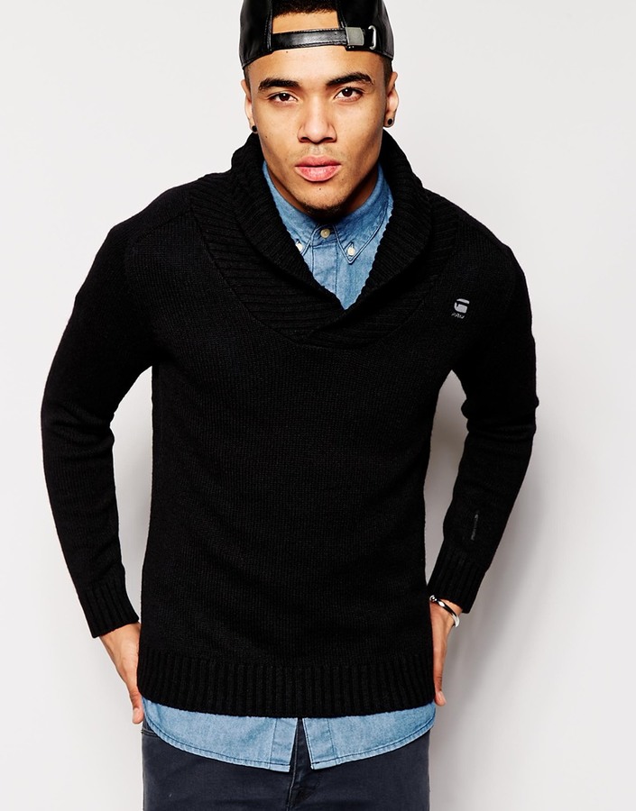 ... g star shawl collar sweater sharshaw oxford knit ... qsjvtpb