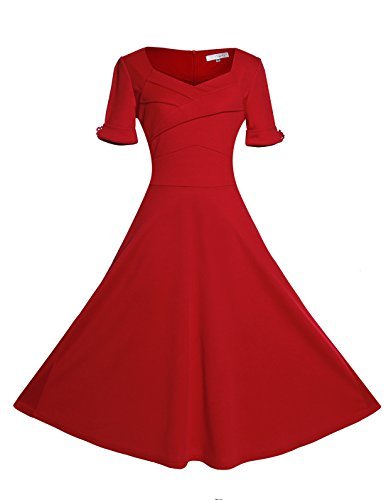 1940s dresses relipop womenu0027s vintage v-neck half sleeve dress casual a-line dresses  (large, red) mgoptpd