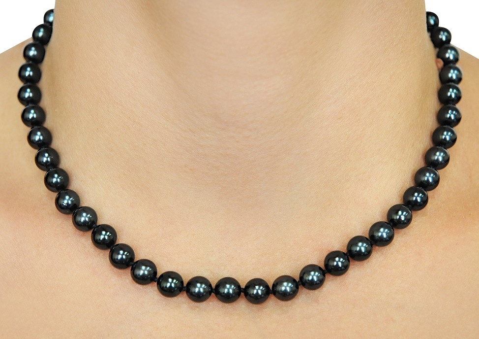 7.0-7.5mm japanese akoya black pearl necklace- aaa quality FTGHONZ