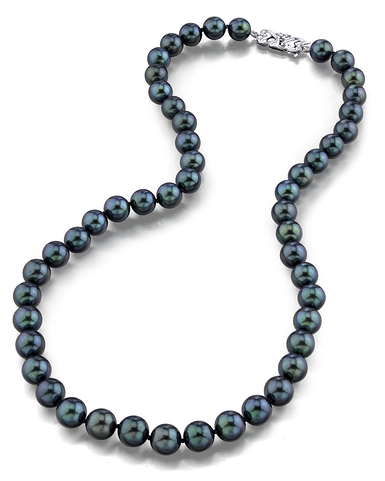 8.0-8.5mm japanese akoya black pearl necklace- aaa quality NYRUBUS