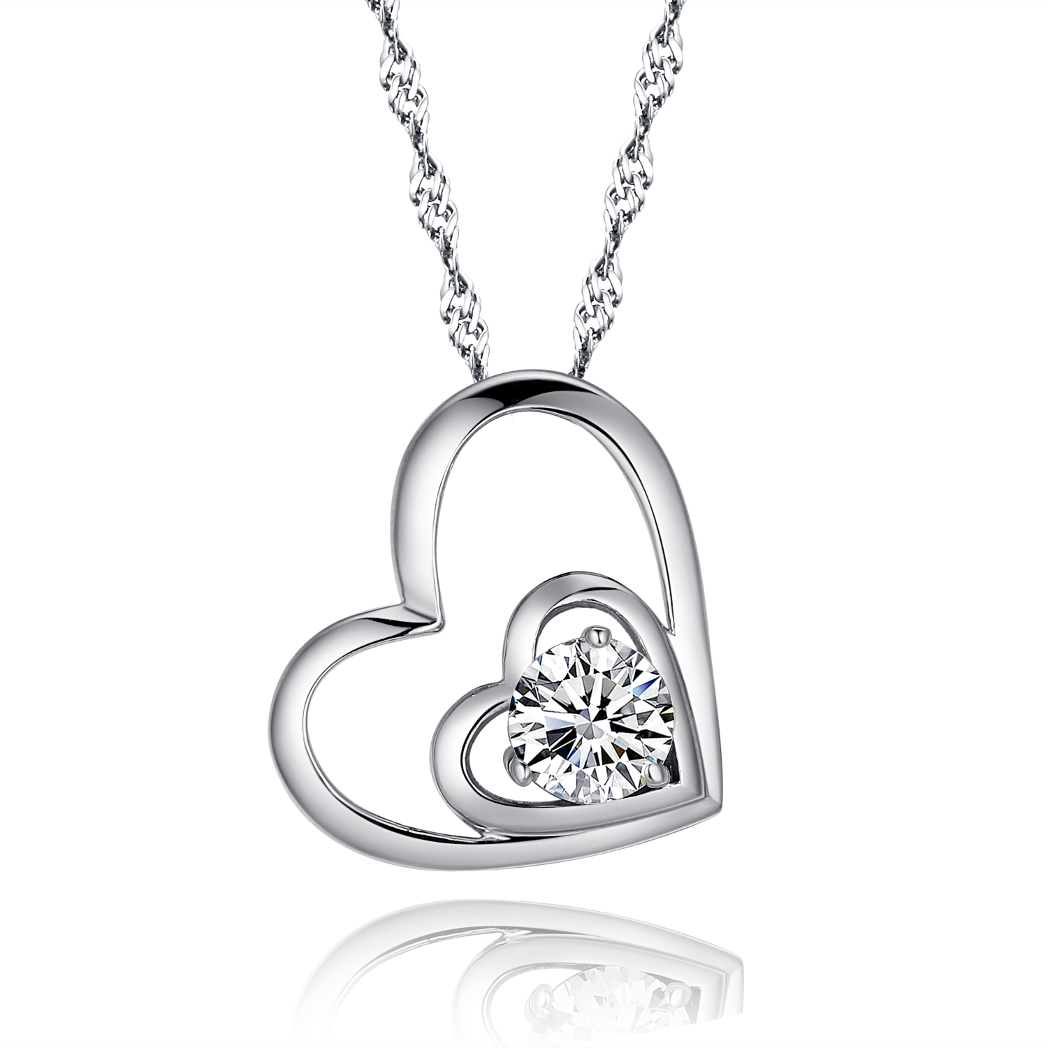 925 sterling silver double love open heart pendant necklace paved cubic  zirconia cz and ieqcspa