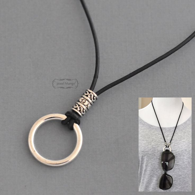 adjustable leather necklace, eyeglasses holder, genuine leather, eyeglass  loop necklace, ring necklace that holds cxnfext
