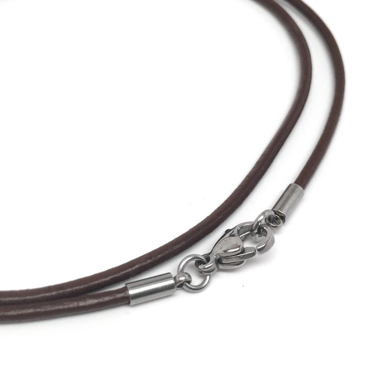 amazon.com: brown leather necklace cord (2mm) with stainless steel clasps  (16 inches): jewelry dnvitun