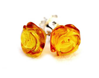 amber earrings flower earrings - rose earrings - rose stud earrings - gift for her - MNZGPEQ