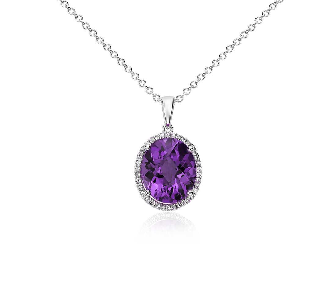 amethyst jewelry amethyst and white sapphire halo oval pendant in sterling silver (12x10mm) BWZJZPQ