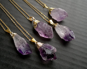 amethyst jewelry amethyst necklace amethyst pendant gold dipped amethyst crystal neсklace  rough amethyst raw mineral purple MHHTARC