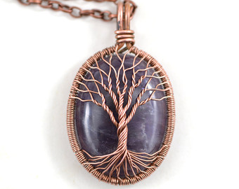 amethyst necklace amethyst copper tree-of-life pendant wired copper jewelry  february birthstone protection mfadbmh