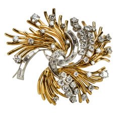 antique brooches classic diamond gold floral sprig brooch c1950s VCCFEUD