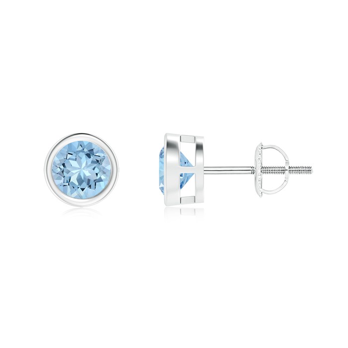 aquamarine earrings classic solitaire bezel-set aquamarine stud earrings JGBKGXQ