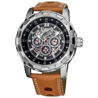 automatic watch akribos xxiv menu0027s water-resistant automatic brown leather strap watch JVQPVAH