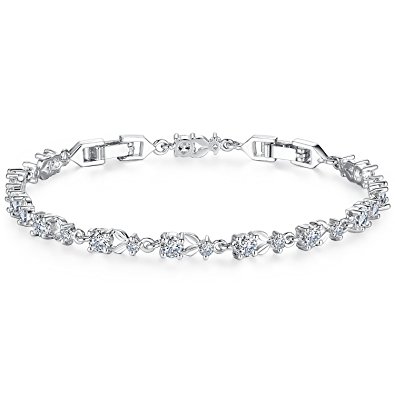 bamoer white gold bracelets with sparkling clear cubic zirconia cz crystal  women girls charms xeccdod