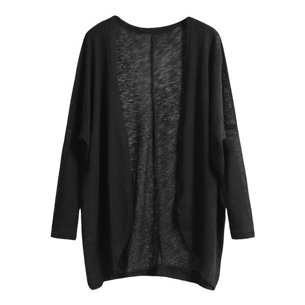 black cardigan shein(sheinside) black long sleeve loose knit cardigan ($12) ❤ liked on detnbir