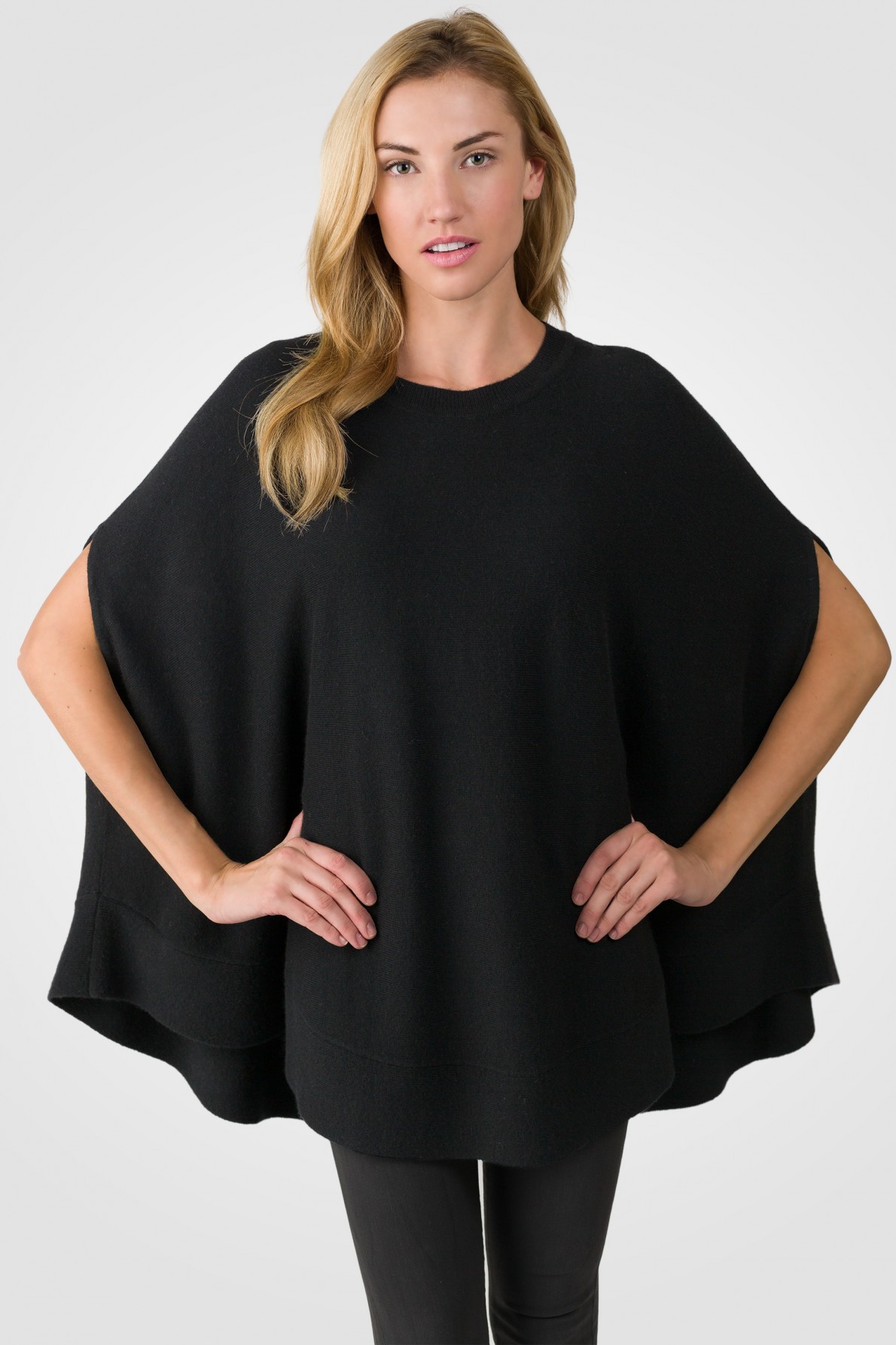 black cashmere oversized laid-back poncho sweater front view alt ikzpdfz