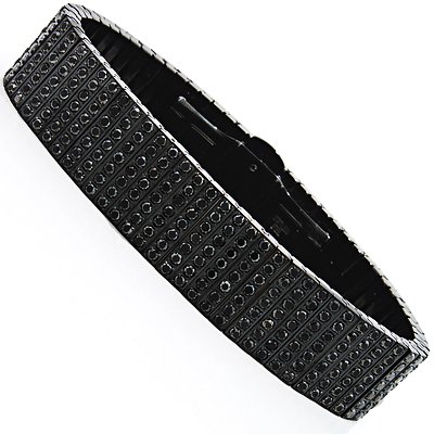 black diamond jewelry for men: 7 row black stainless steel bracelet 26.40ct dwmtlur