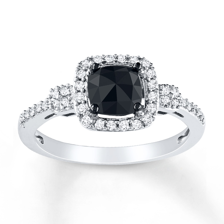 black diamond ring 1 ct tw cushion-cut 14k white gold RZADAPV