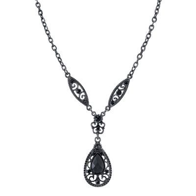 black necklace 1928 filigree teardrop y necklace DVBCGSZ