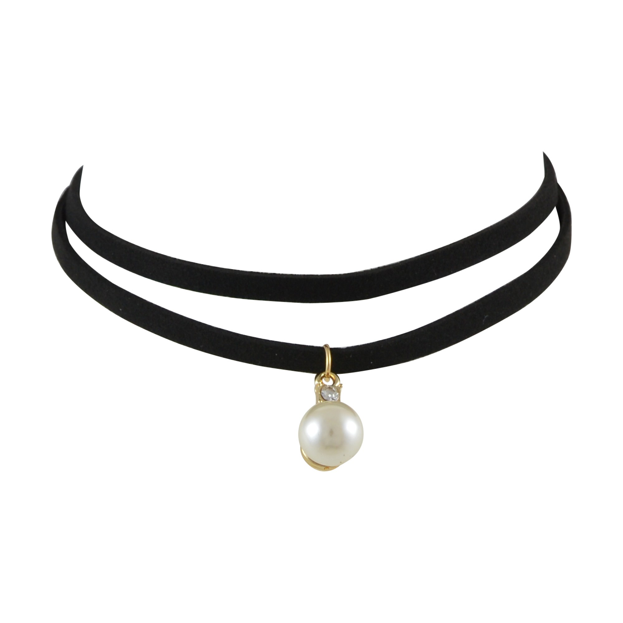 black necklace doublelayer peal charm gothic choker necklace for women - black HLZYNIE