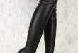 black thigh high boots black round toe chunky ami clubwear thigh high boots faux leather zvjrckt