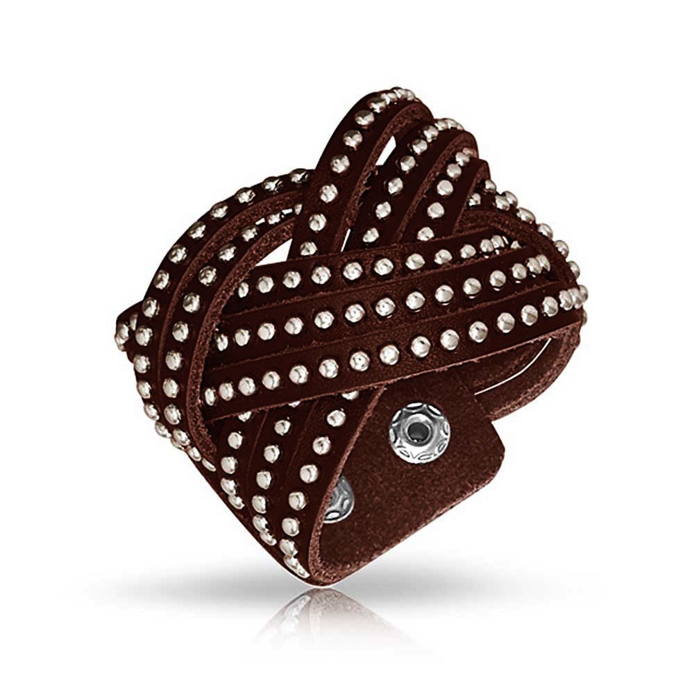 bling jewelry beaded stainless steel studded brown leather cuff bracelet 7in fyzgvvo