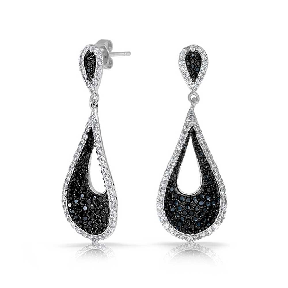 bling jewelry black and white pave cz modern teardrop dangle earrings bzdgrmp