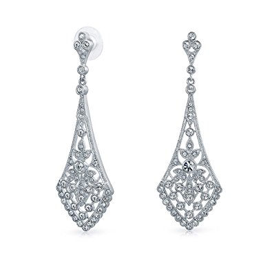 bling jewelry leaves crystal bridal chandelier earrings rhodium plated bzpqngn