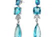 blue earrings bling jewelry blue topaz color cz square teardrop cz bridal chandelier  earrings GCNZXDT