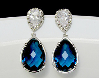 blue earrings sapphire bridal earring , blue bridesmaid earring , sapphire blue drop  earring , silver MFRPUBO