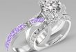 bridal rings brilliant cut lilac amethyst two-in-one rhodium plating sterling silver engagement  ring / uqsxeop