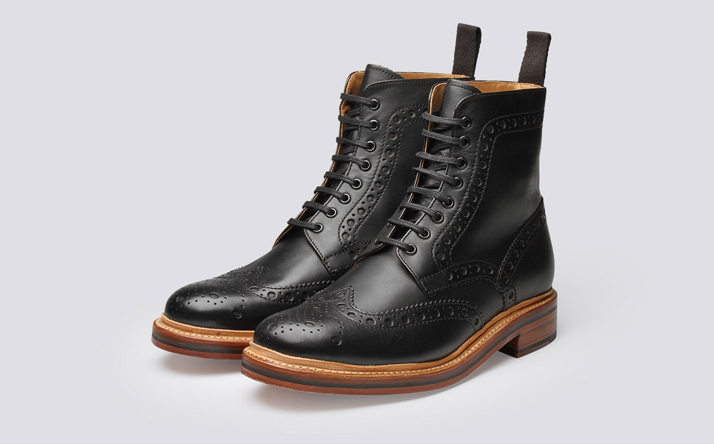 brogue boots grenson shoes u0026 accessories | fred mens brogue boot in black calf leather - jwqivkm