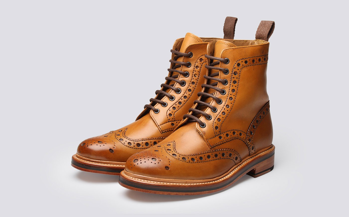 brogue boots mens brogue boot in tan calf leather with a leather sole | fred | grenson ggyhqwb