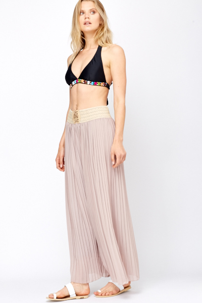 brown/beige pleated palazzo trousers cuitdyx