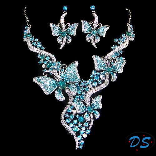 butterfly jewelry butterfly necklace earrings set blue crystal insect jewelry set gpolrih