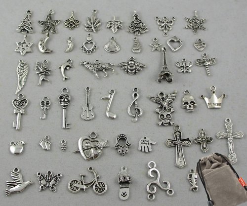 charms for bracelets wholesale 50pcs bulk lots tibetan silver plated mixed pendants charms  jewelry kclobrv