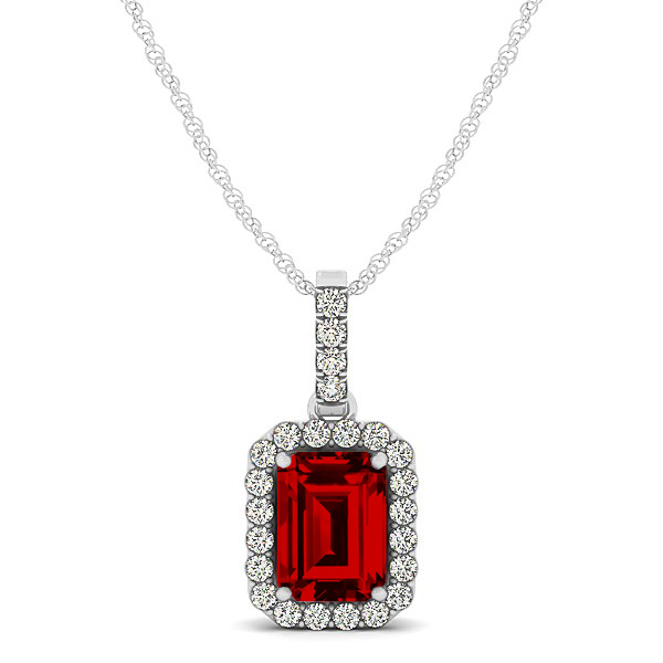 classic emerald cut ruby necklace with halo pendant zgbghin