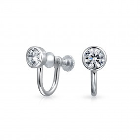 clip earrings bling jewelry 925 silver cz bezel round screw back clip on earrings whqggsw