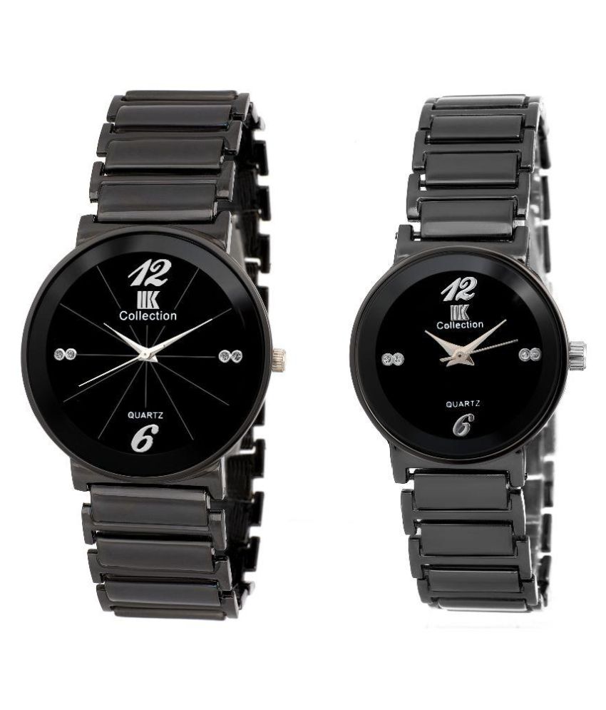 couple watches iik collection black metal analog couple watch ... ehjpvbg