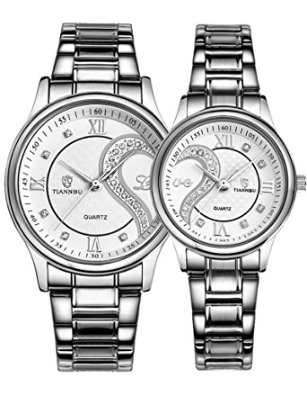 couple watches quartz waterproof wristwatches for lovers pair in package  silver dial stainless steel kwyrpvb