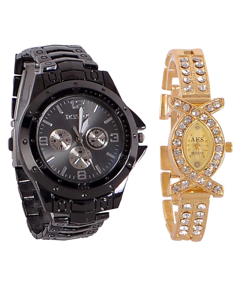 couple watches rosra black round analog watch (buy 1 get 1) ... ftrizfx