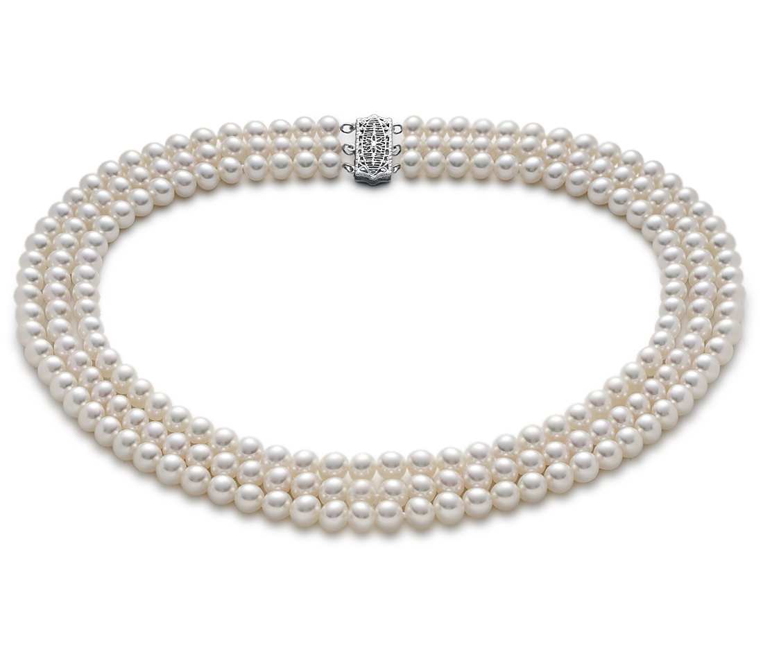 cultured pearl necklace triple-strand freshwater cultured pearl strand necklace in 14k white gold  (6mm) fxwxmun