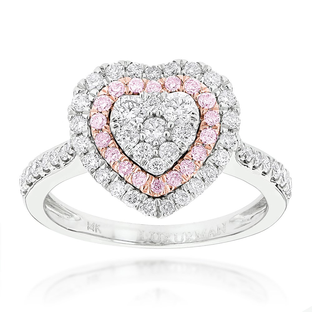 designer rings unique white pink diamonds heart ring for women 14k gold 1ct eyshqku