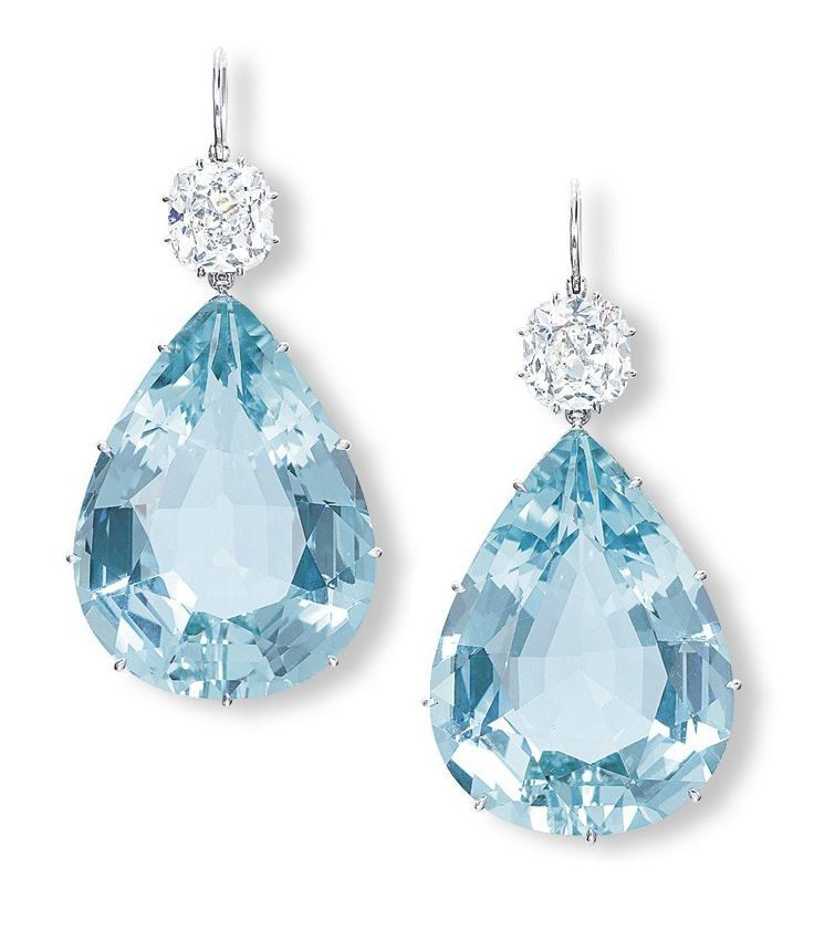 diamond and pear shaped aquamarine earrings set in platinum with 2.02  carats in diamonds OUVBAKN