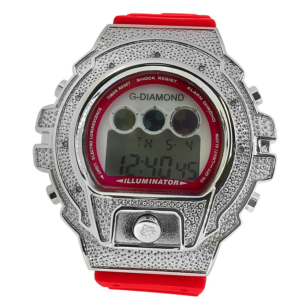 diamond watches digital red band .10ct diamond hip hop watch udkoods