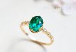 emerald engagement rings 14k/18k emerald engagement ring with diamond, solid gold emerald crown ring,  vintage yujuour