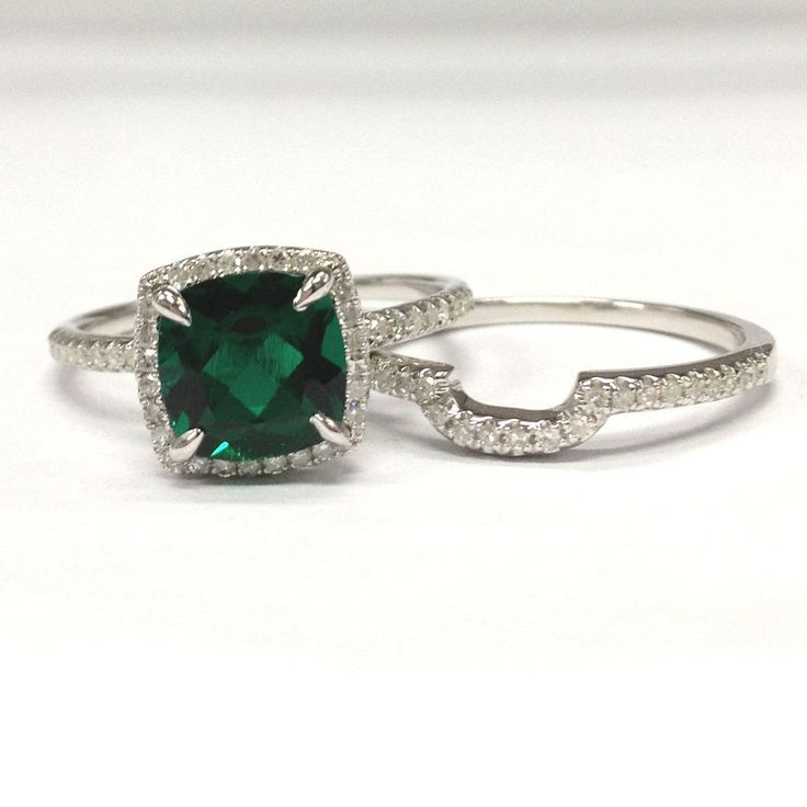 emerald engagement rings $758 cushion emerald engagement ring sets pave diamond wedding 14k white  gold 8mm rsfubxh