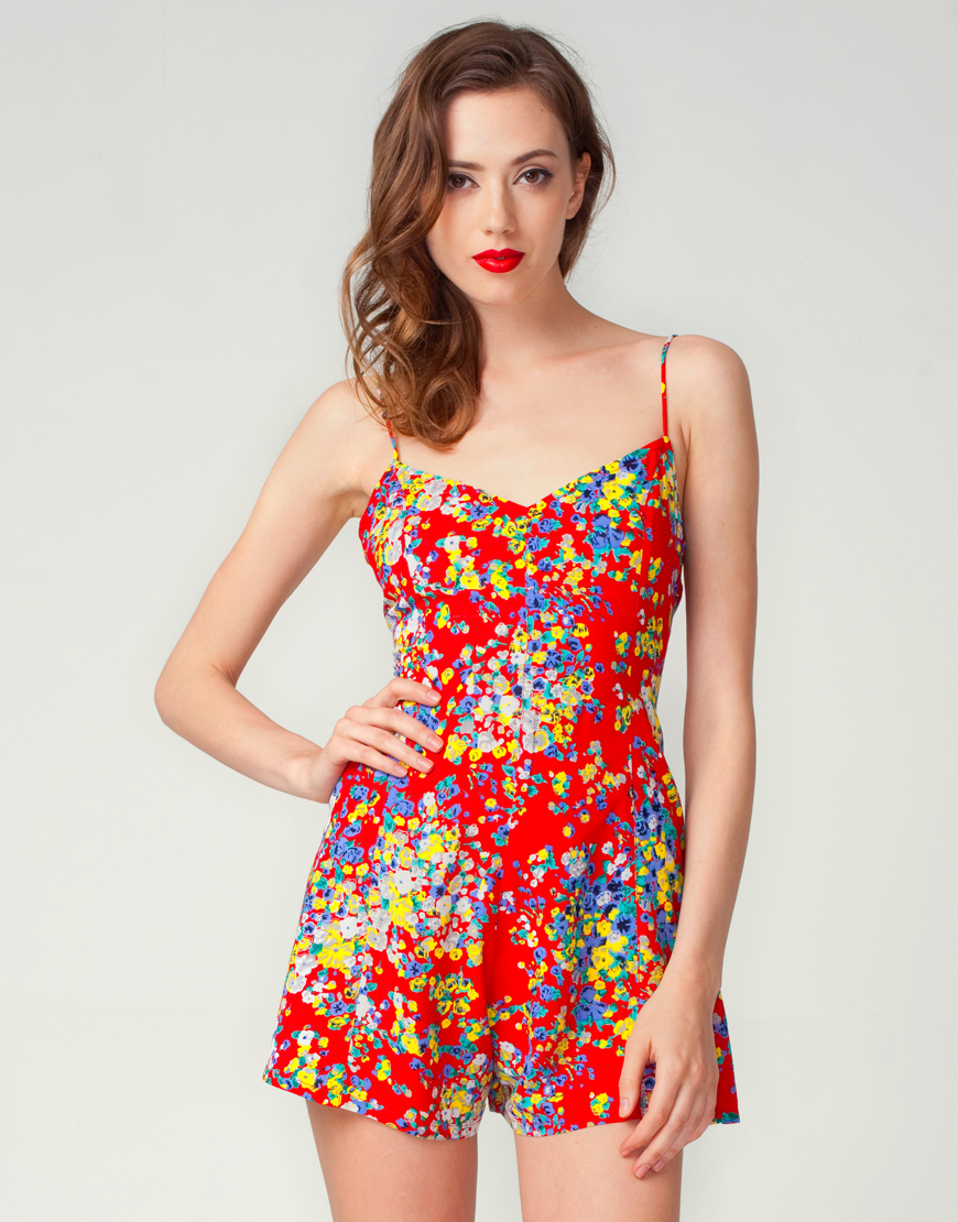 floral playsuit motel hannah spaghetti strap playsuit in red ditsy floral print ... uzfflev
