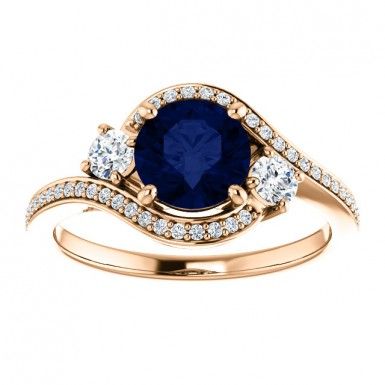 gemstone rings september birthstone 14kt rose gold 6.5mm round sapphire and diamonds  engagement wedding gemstone ring. lwyknoc