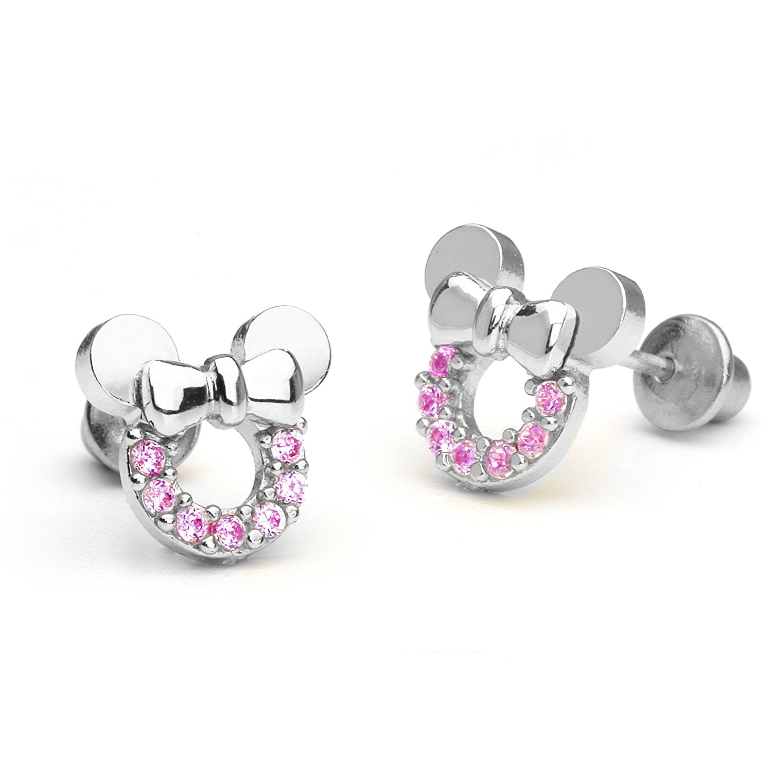 girls jewelry sterling silver rhodium plated pink mouse cubic zirconia screwback baby  girls earrings jxpytkl