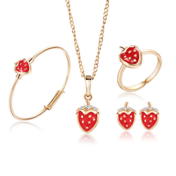 gold-color kids jewelry sets strawberry pendant necklace bangle bracelet  ring baby earrings fashion free quxmlmq