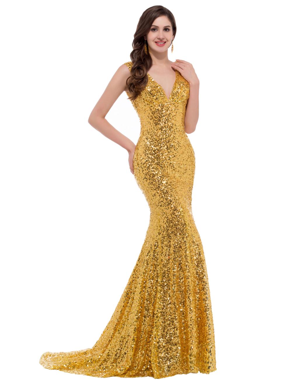 gold dress bling bling gold prom dresses long prom dress mermaid prom gown v neck  sequin ditizcx